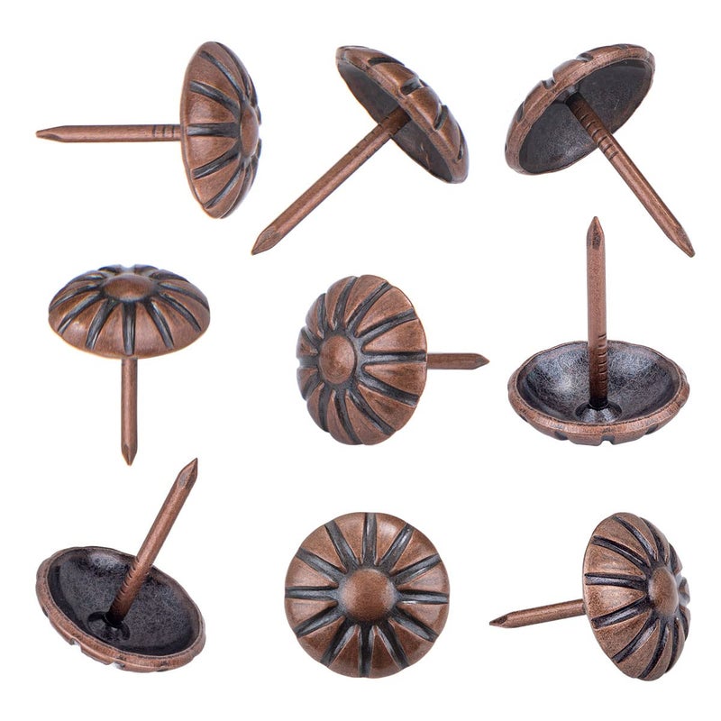 Homdire Upholstery Tacks for Furniture  5/8 Vintage Upholstery Nails Decorative Tack  100PCS Heavy Duty Furniture Tacks for Upholstery  Daisy Sofa Furniture Nails for Wood  Red Copper - Image 1